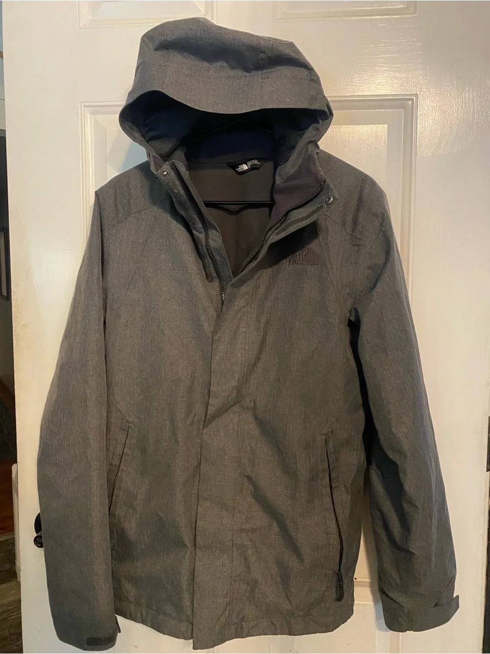 The North Face Men's Heather Gray Hooded Light Weight Winter Coat.